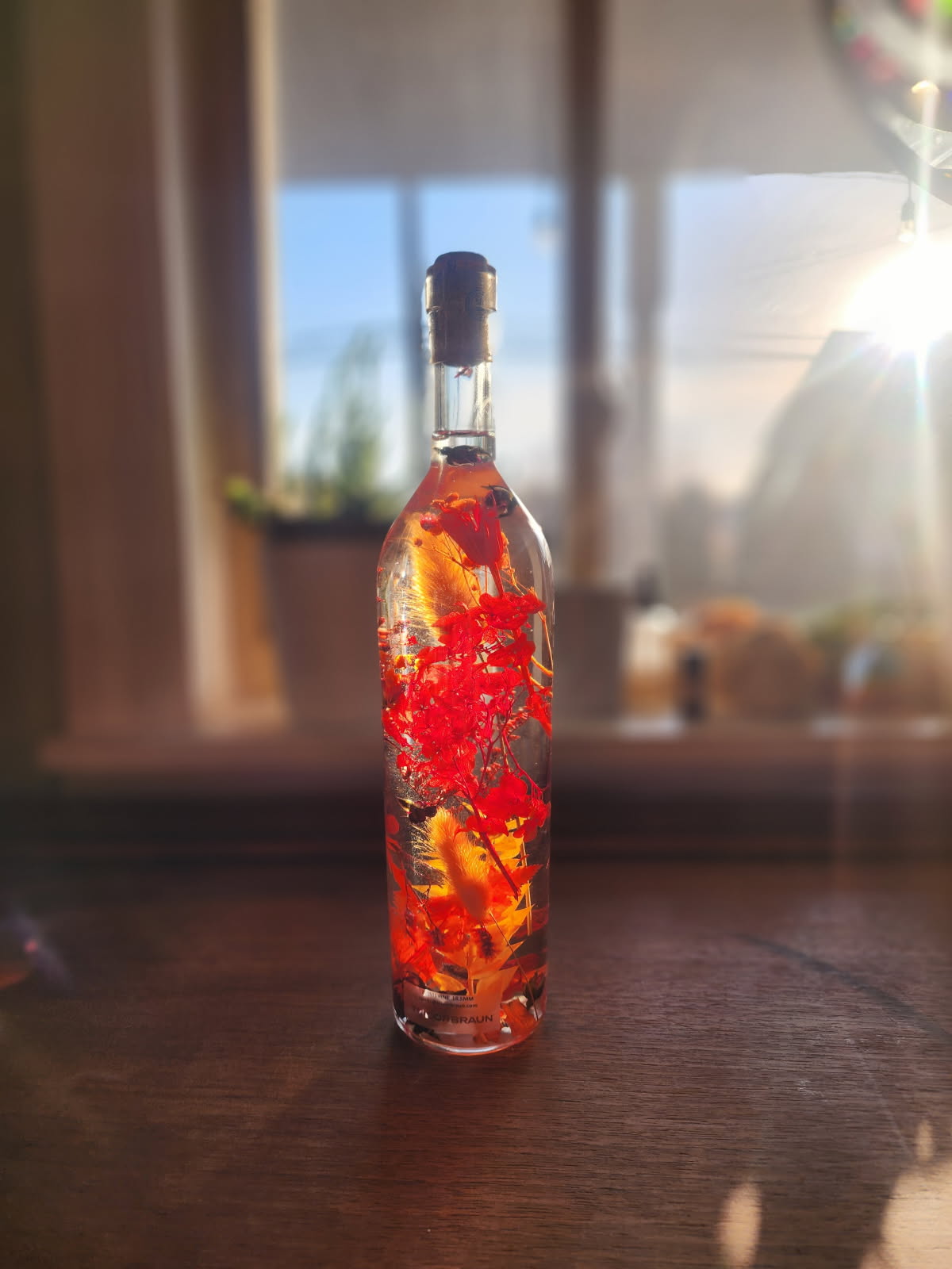 Decorative Wine Bottles with Floating Dried Flowers