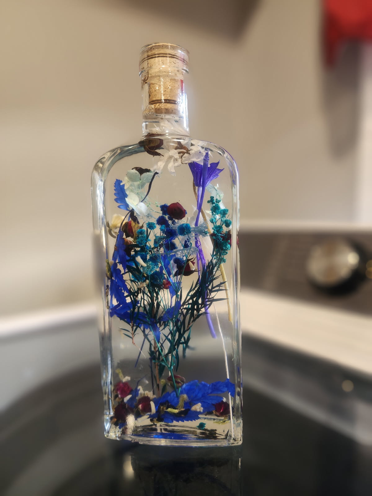 Decorative Wine Bottles with Floating Dried Flowers