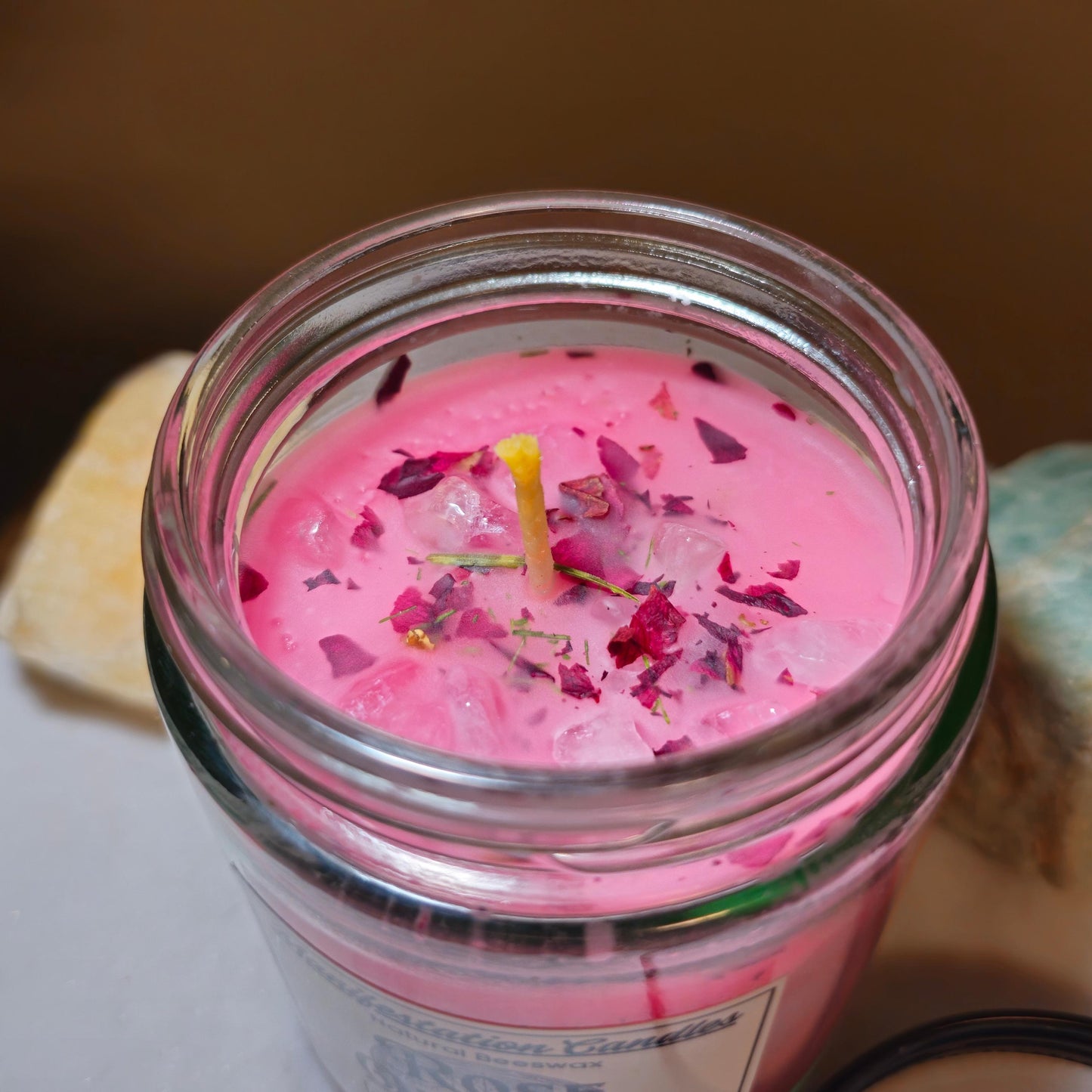 Rose Quartz Manifestation Candle, Natural Handmade Beeswax Candles, Manifest Love